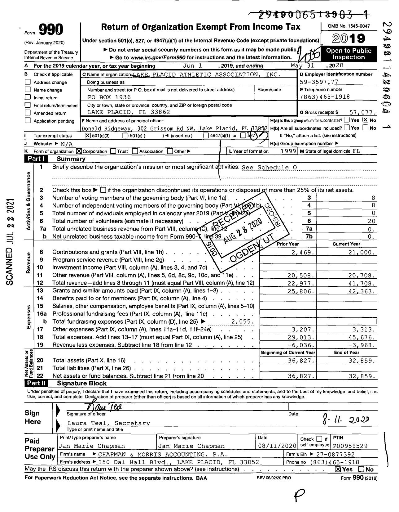 Image of first page of 2019 Form 990 for Lake Placid Athletic Association