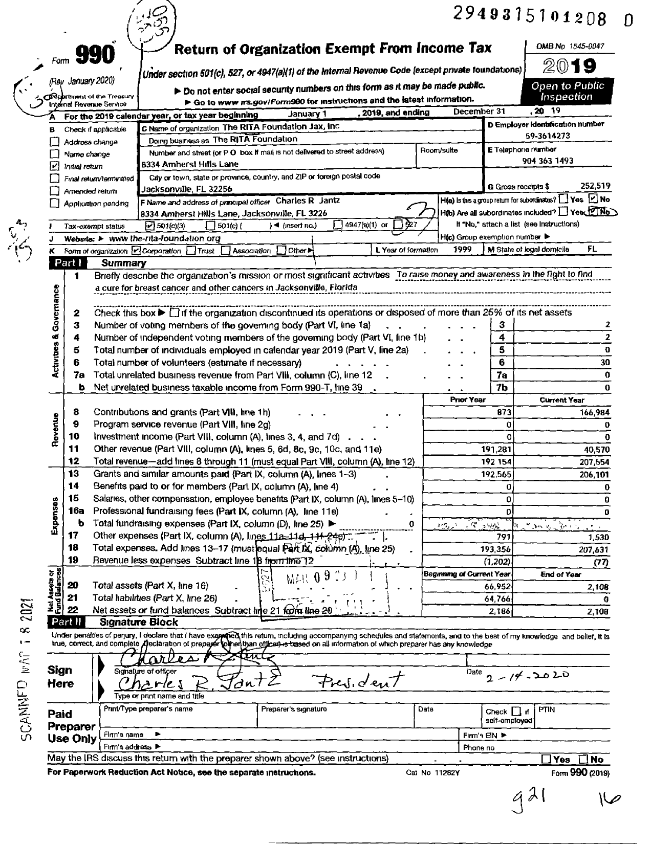 Image of first page of 2019 Form 990 for The RITA Foundation