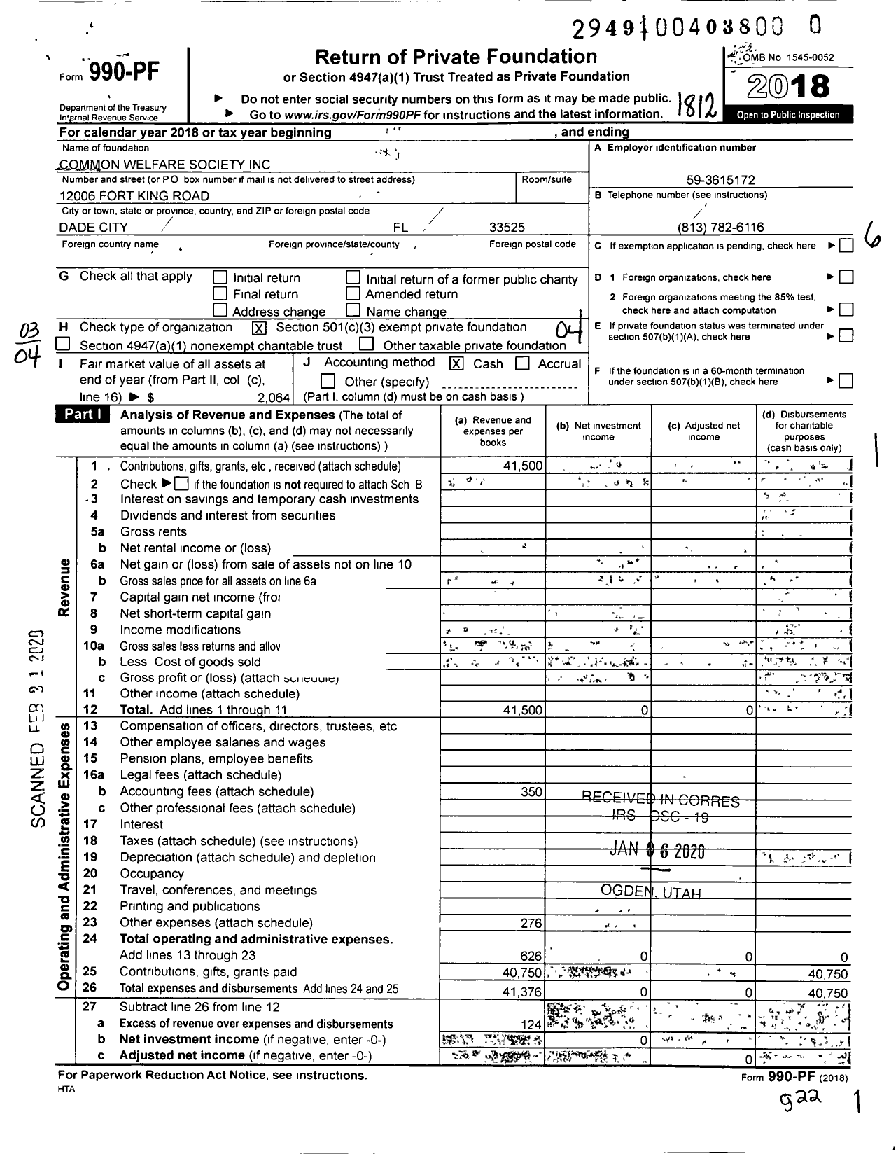 Image of first page of 2018 Form 990PR for Common Welfare Society