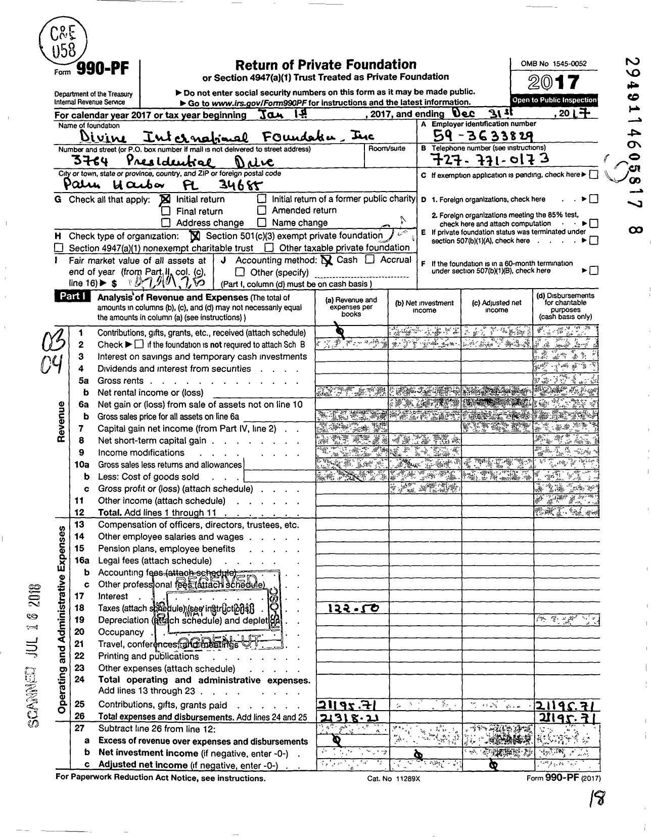 Image of first page of 2017 Form 990PF for Divine International Foundation