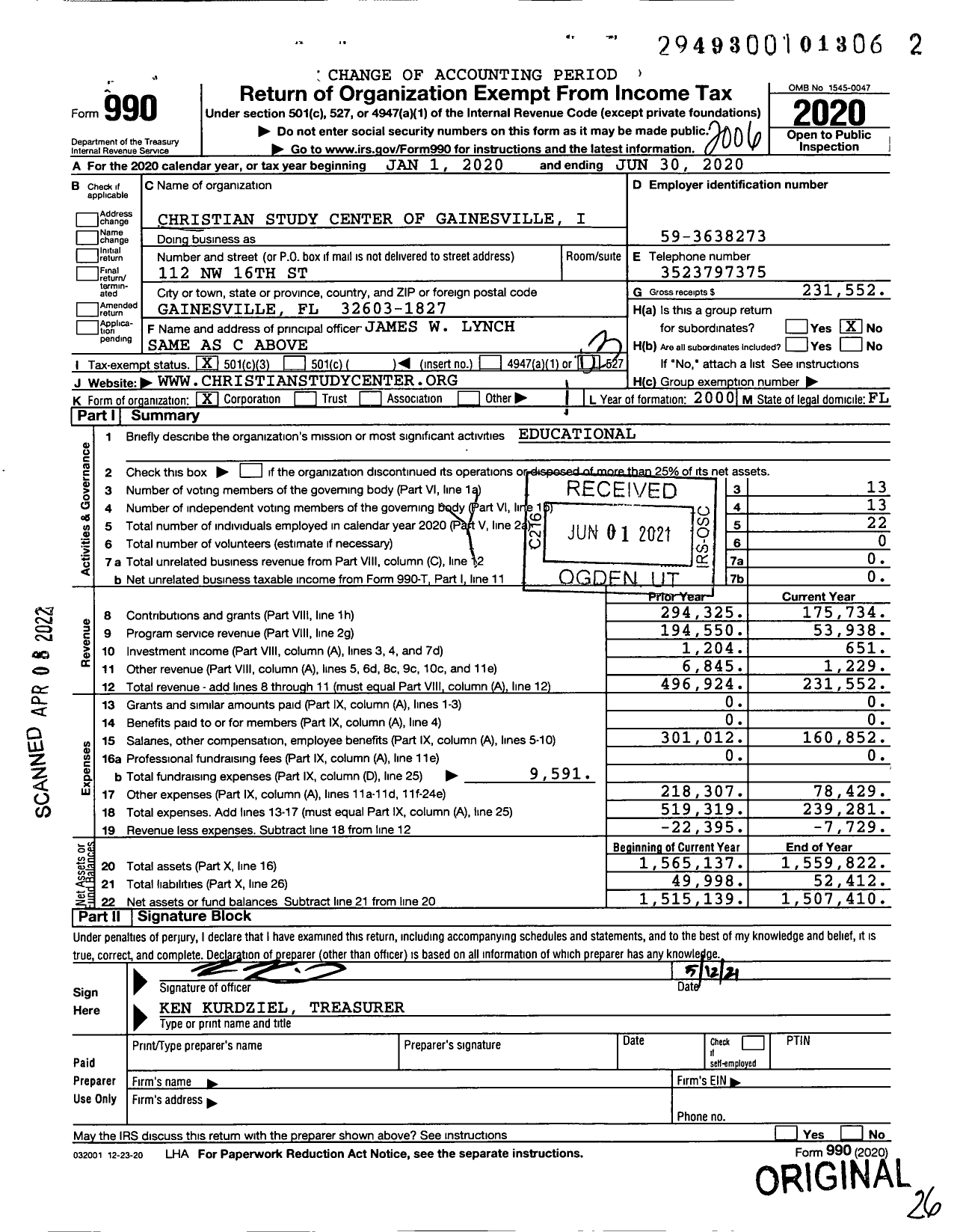 Image of first page of 2019 Form 990 for Christian Study Center of Gainesville