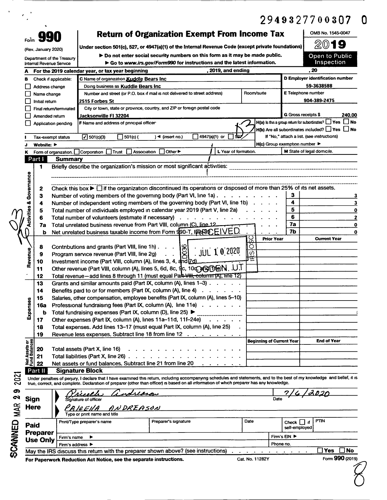 Image of first page of 2019 Form 990 for Kuddle-Bears