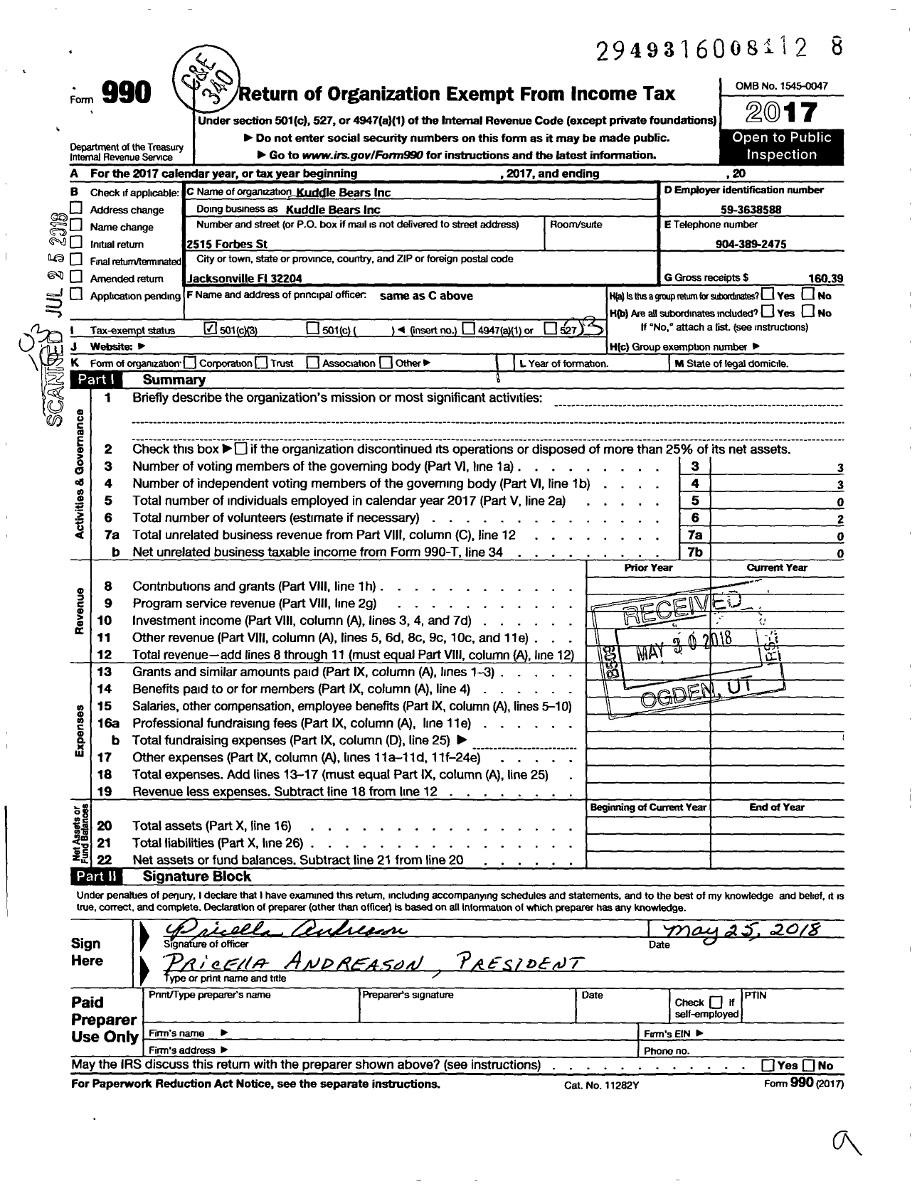 Image of first page of 2017 Form 990 for Kuddle-Bears