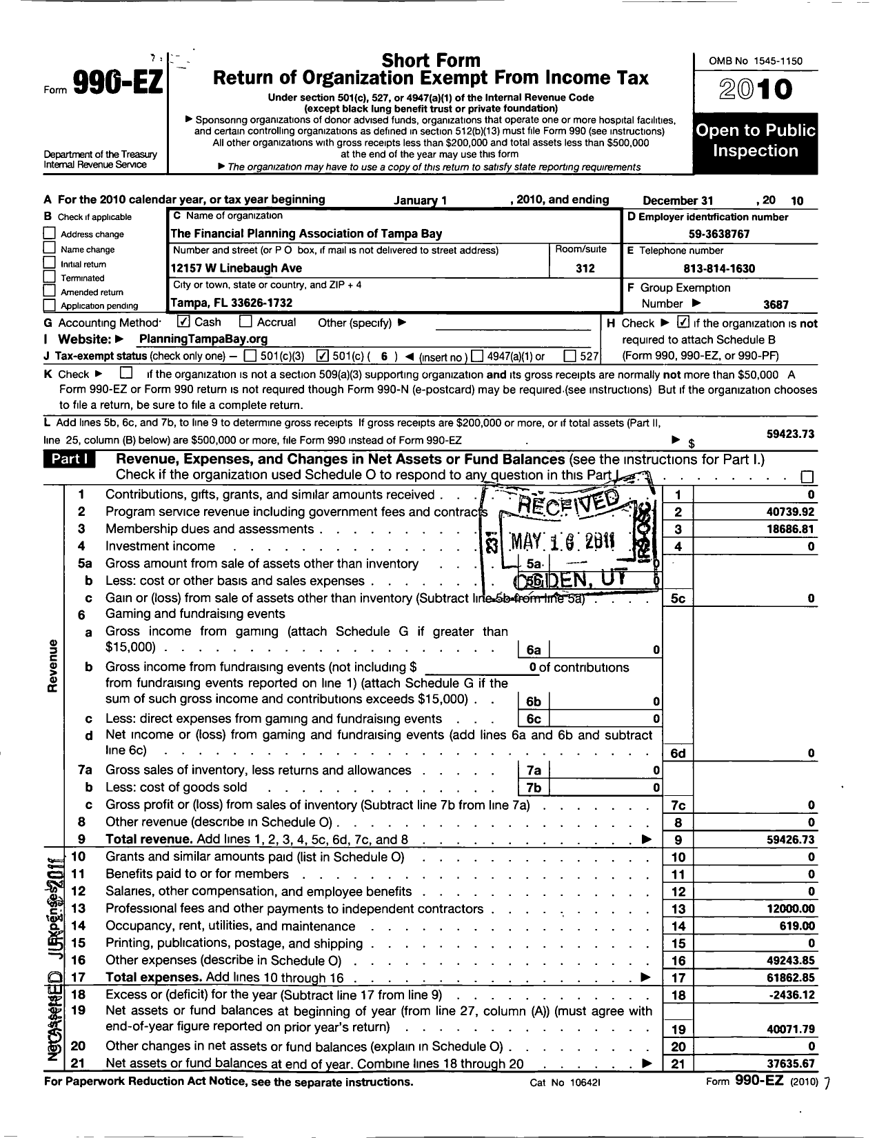 Image of first page of 2010 Form 990EO for Financial Planning Association / Fpa of Tampa Bay