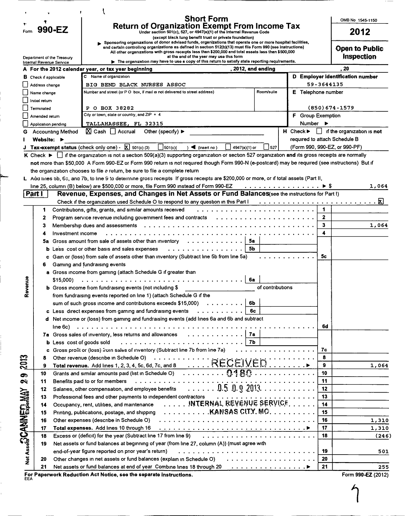 Image of first page of 2012 Form 990EZ for National Black Nurses Association / Big Bend Bna Tallahassee FL