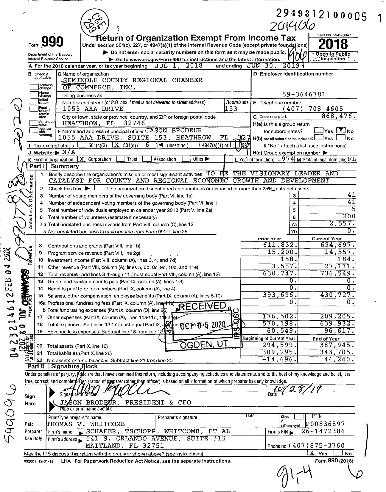 Image of first page of 2018 Form 990O for Seminole County Chamber