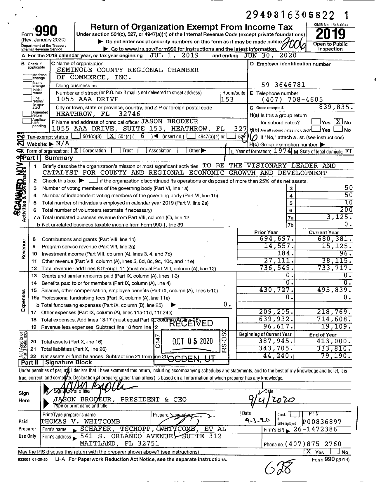 Image of first page of 2019 Form 990O for Seminole County Chamber