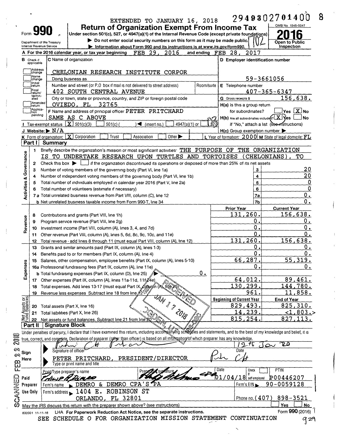 Image of first page of 2016 Form 990 for Chelonian Research Institute Corpor