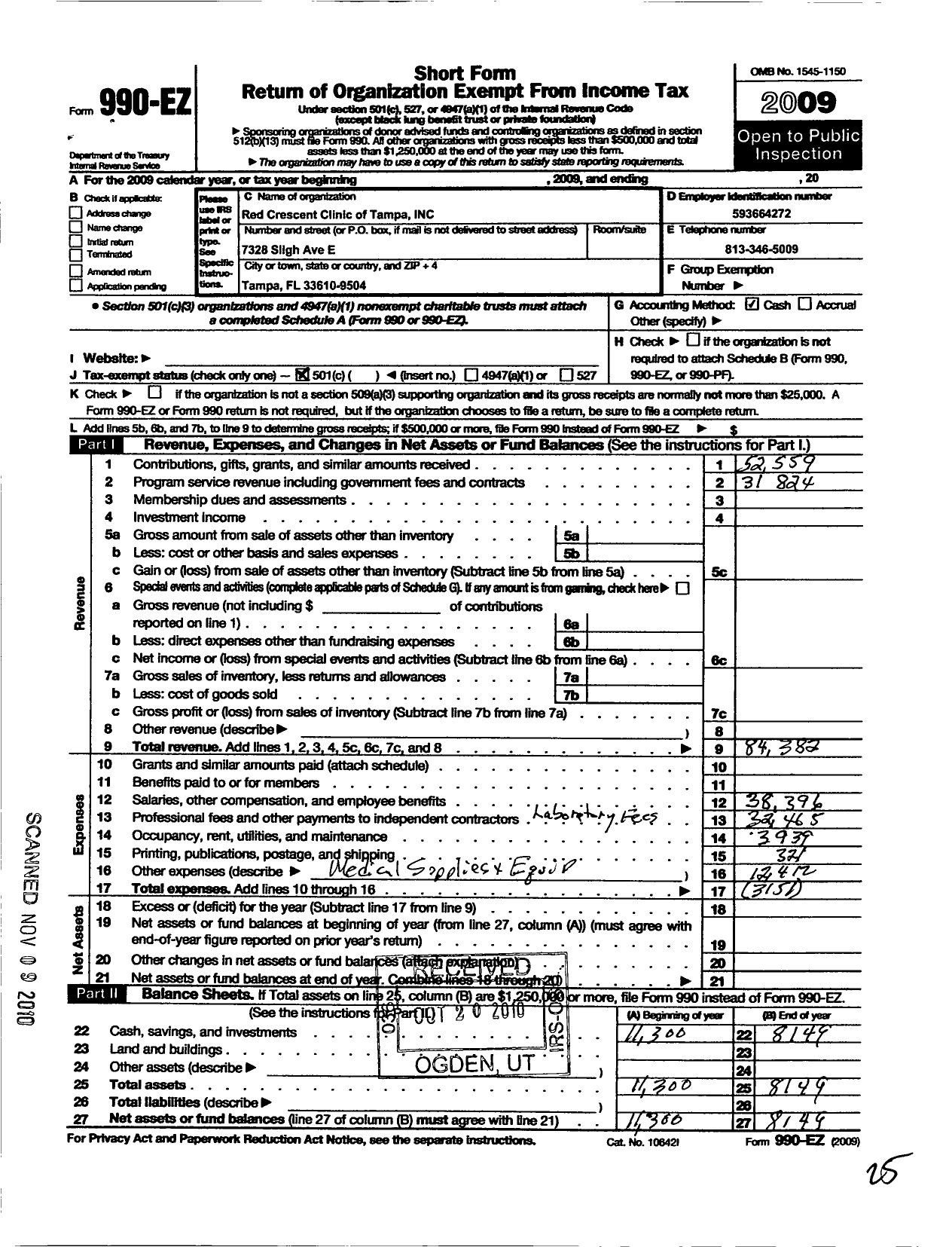 Image of first page of 2009 Form 990EO for Red Crescent Clinic of Tampa