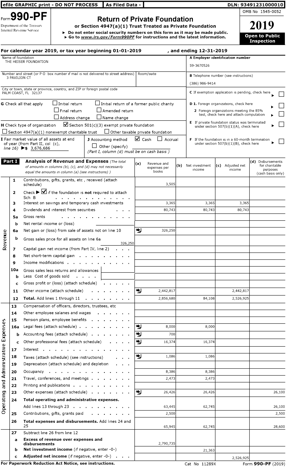 Image of first page of 2019 Form 990PR for The Heiser Foundation