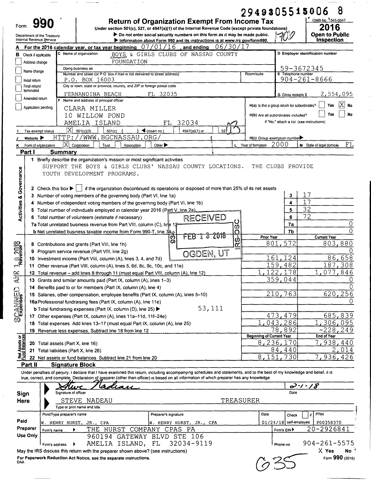 Image of first page of 2016 Form 990 for Boys and Girls Clubs of Nassau County Foundation