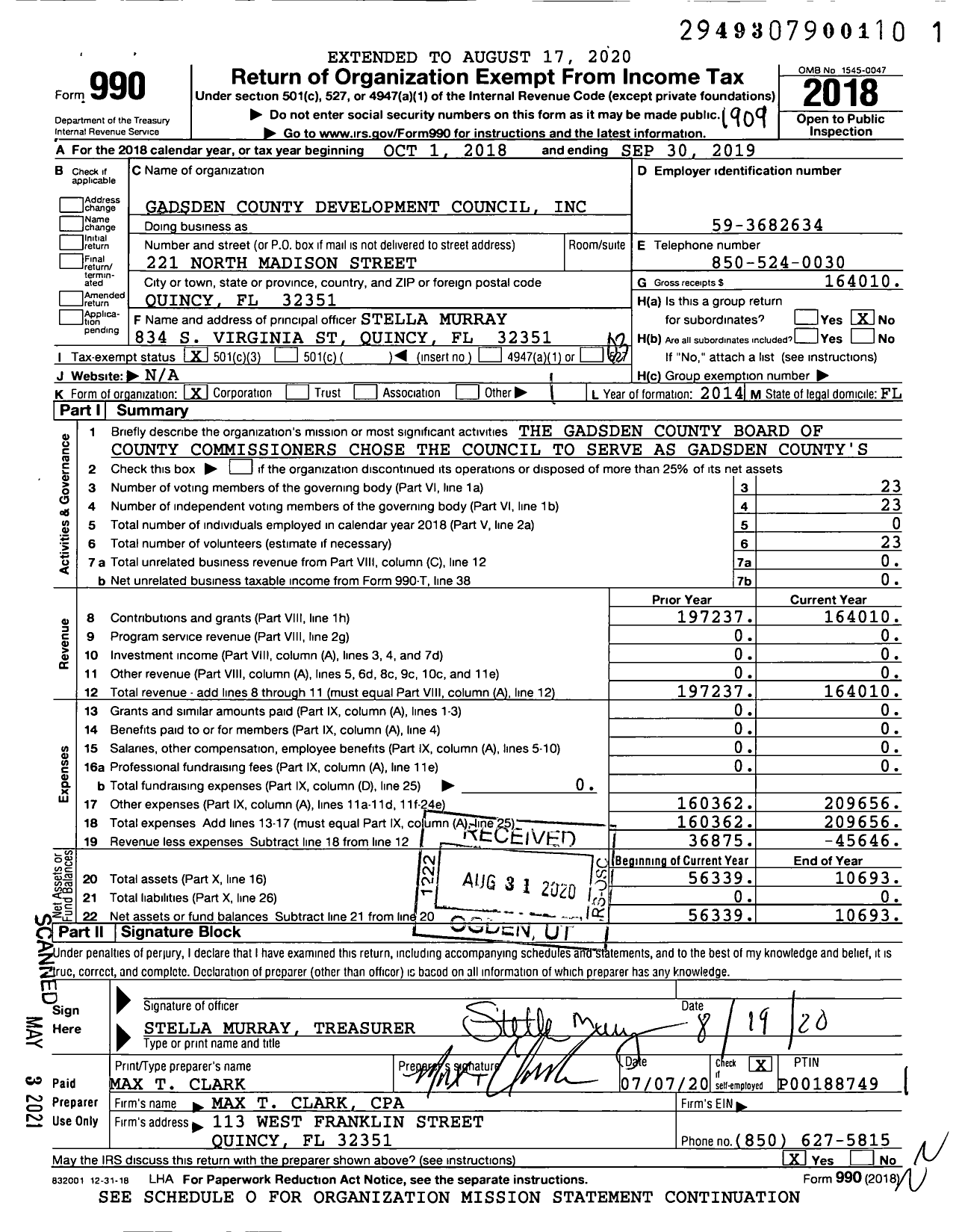 Image of first page of 2018 Form 990 for Gadsden County Development Council