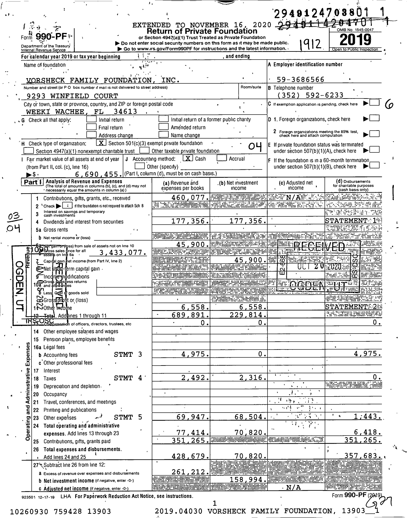 Image of first page of 2019 Form 990PF for VORSHECK FAMILY FOUndATION