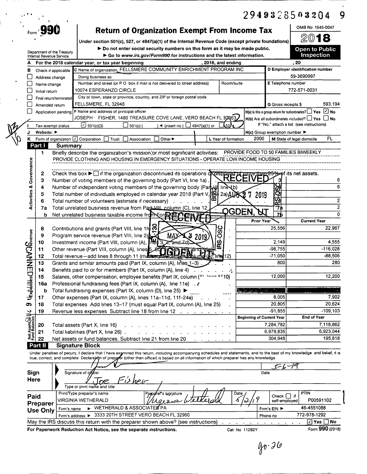 Image of first page of 2018 Form 990 for Fellsmere Community Enrichment Program