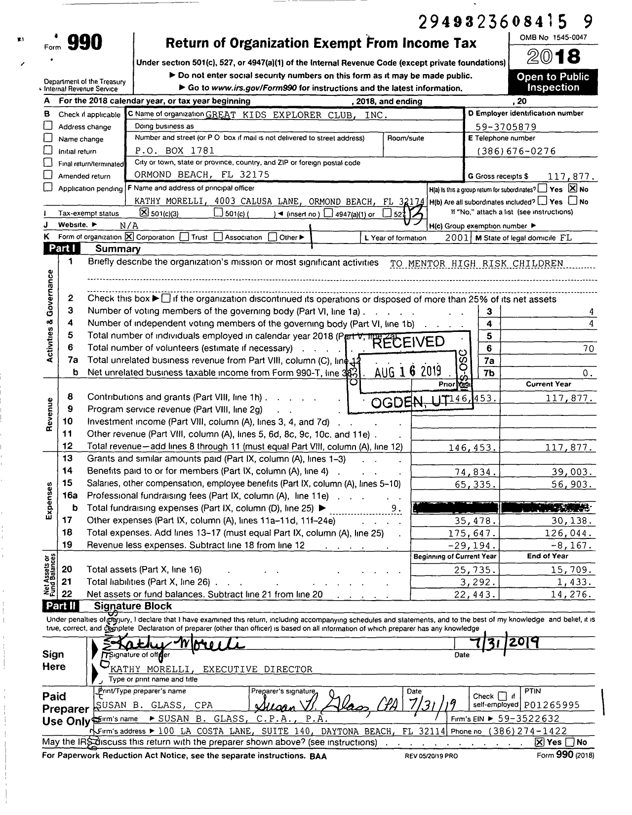 Image of first page of 2018 Form 990 for Great Kids Explorer Club