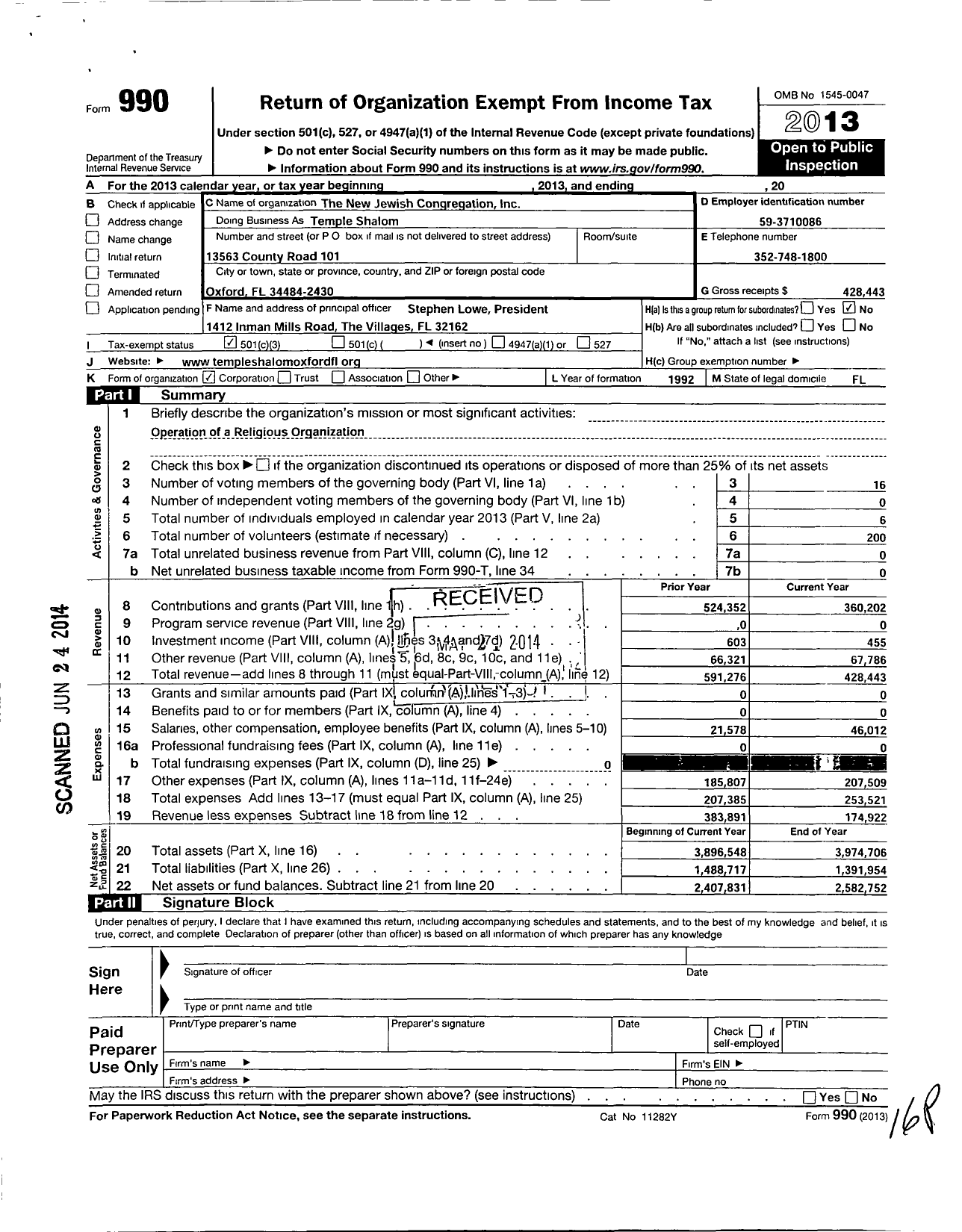 Image of first page of 2013 Form 990 for New Jewish Congregation