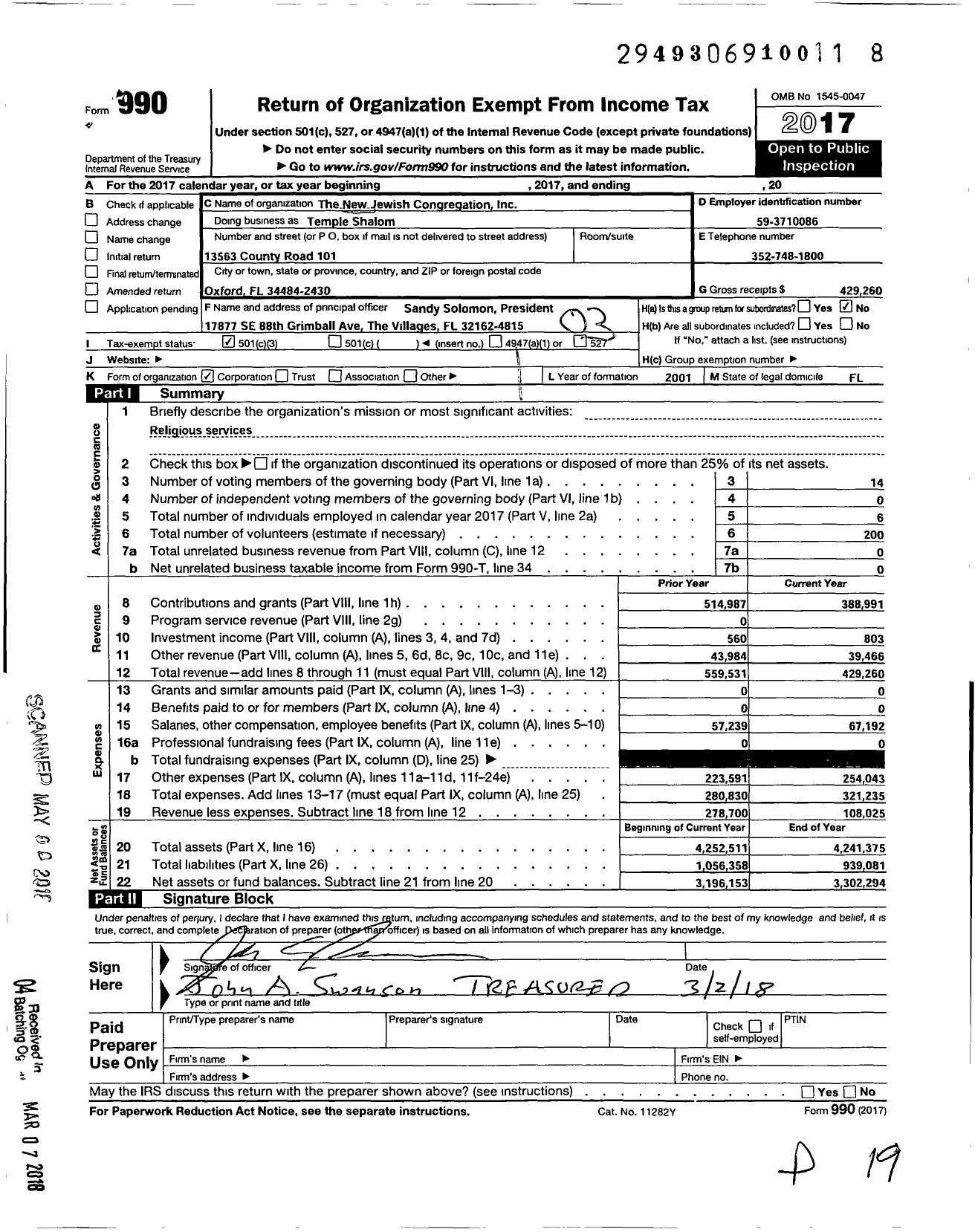 Image of first page of 2017 Form 990 for New Jewish Congregation