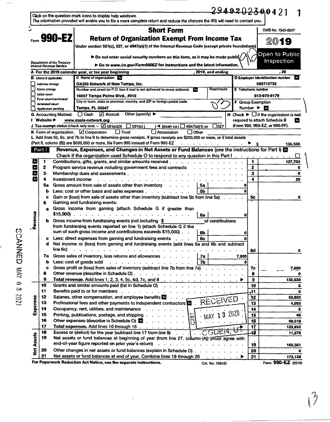 Image of first page of 2019 Form 990EZ for OASIS Opportunities