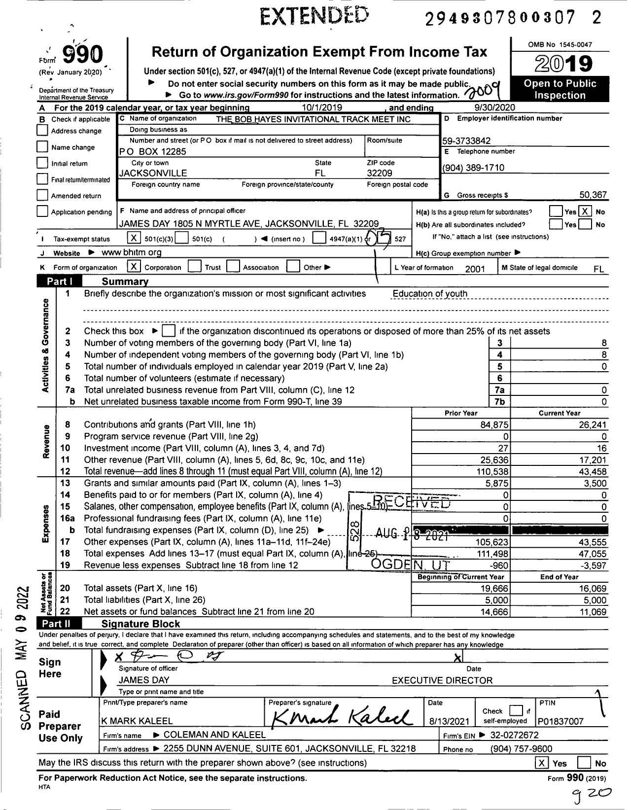 Image of first page of 2019 Form 990 for Bob Hayes Invitational Track Meet