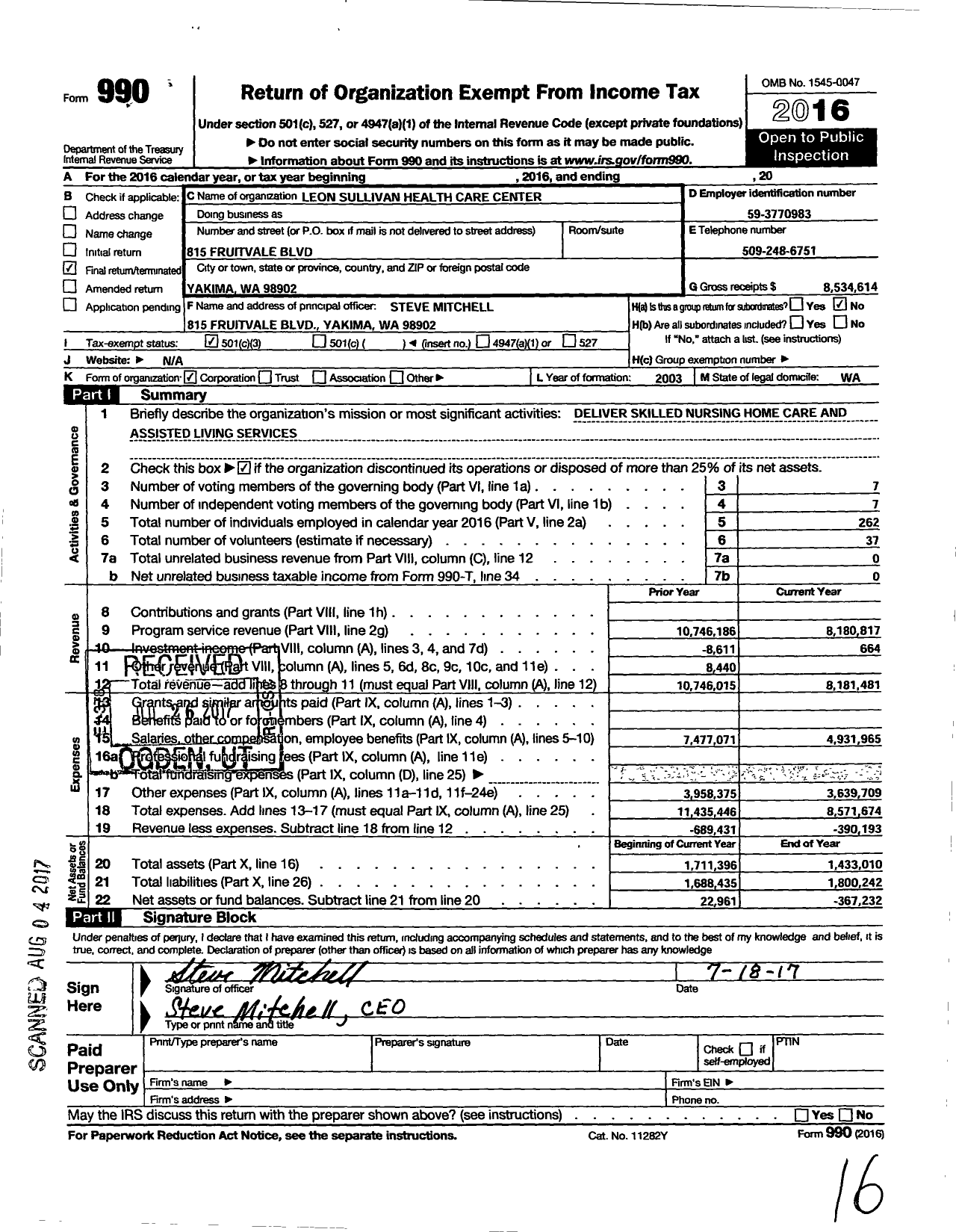 Image of first page of 2016 Form 990 for Leon Sullivan Health Care Center