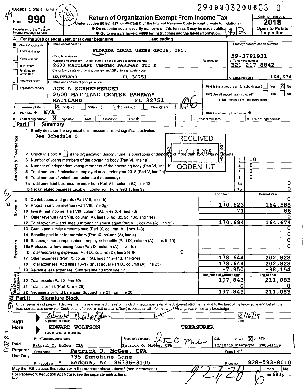 Image of first page of 2018 Form 990O for Florida Local Users Group