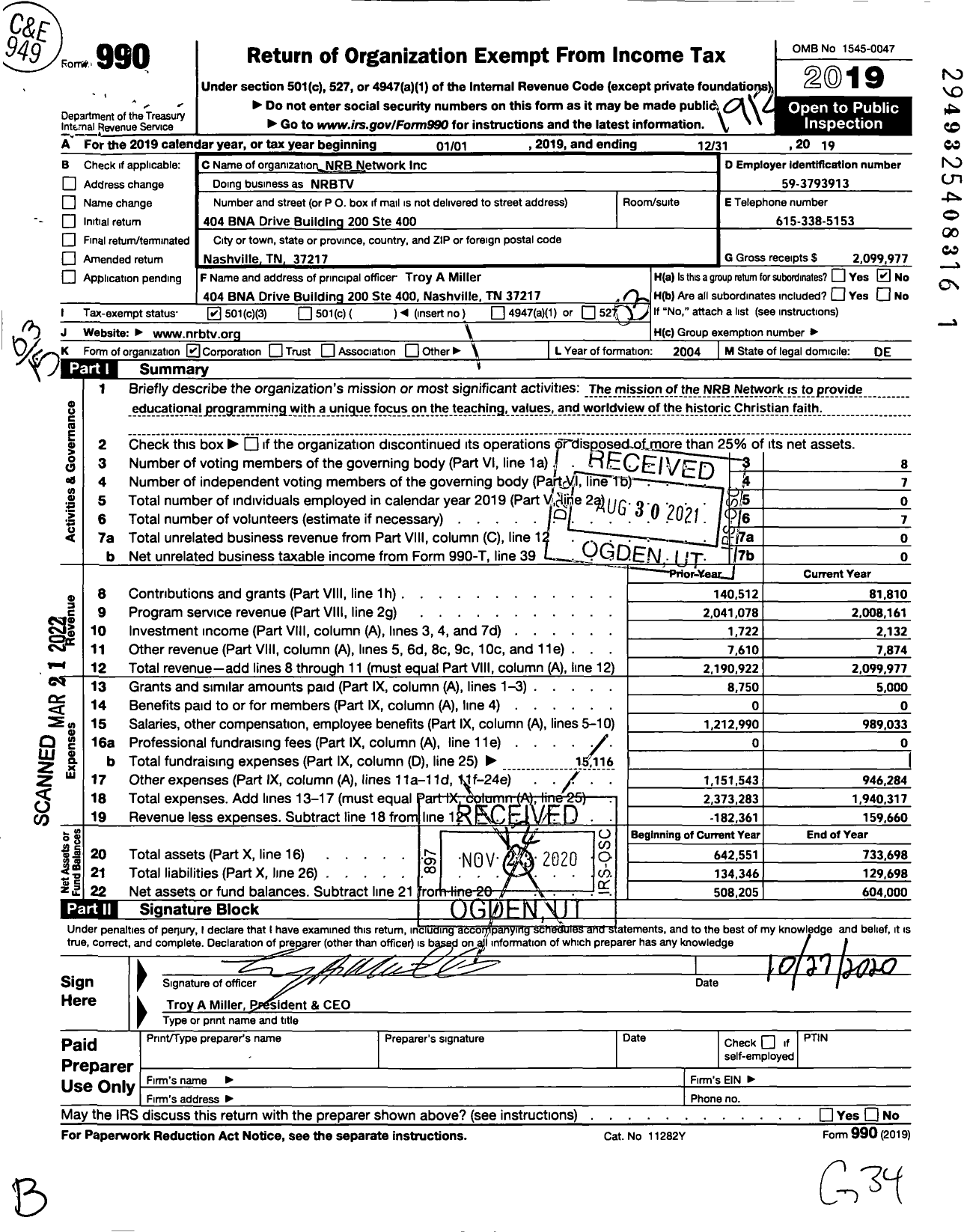 Image of first page of 2019 Form 990 for NRBTV