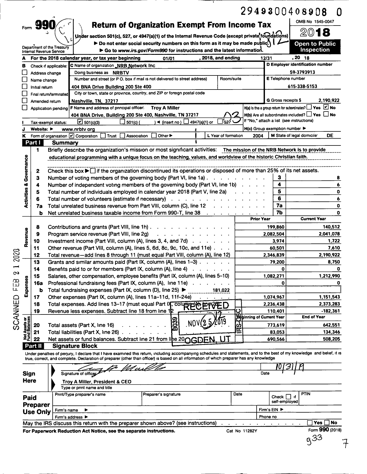 Image of first page of 2018 Form 990 for NRBTV