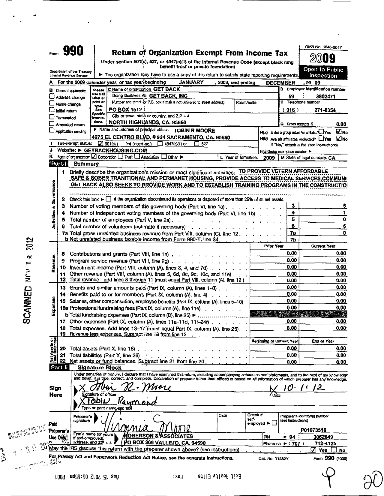 Image of first page of 2009 Form 990O for Get Back