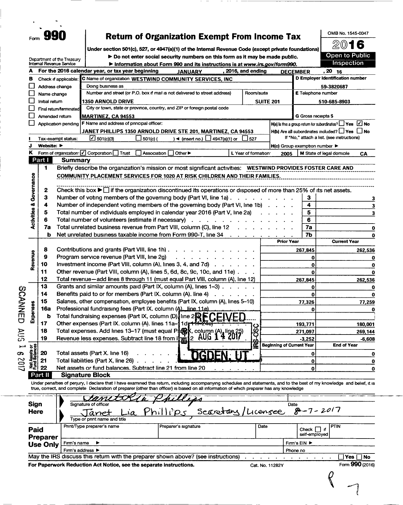 Image of first page of 2016 Form 990 for Westwind Community Services