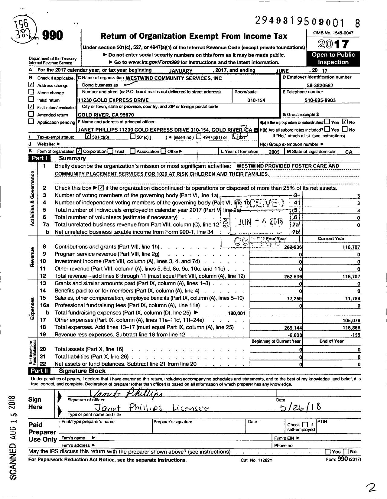 Image of first page of 2016 Form 990 for Westwind Community Services