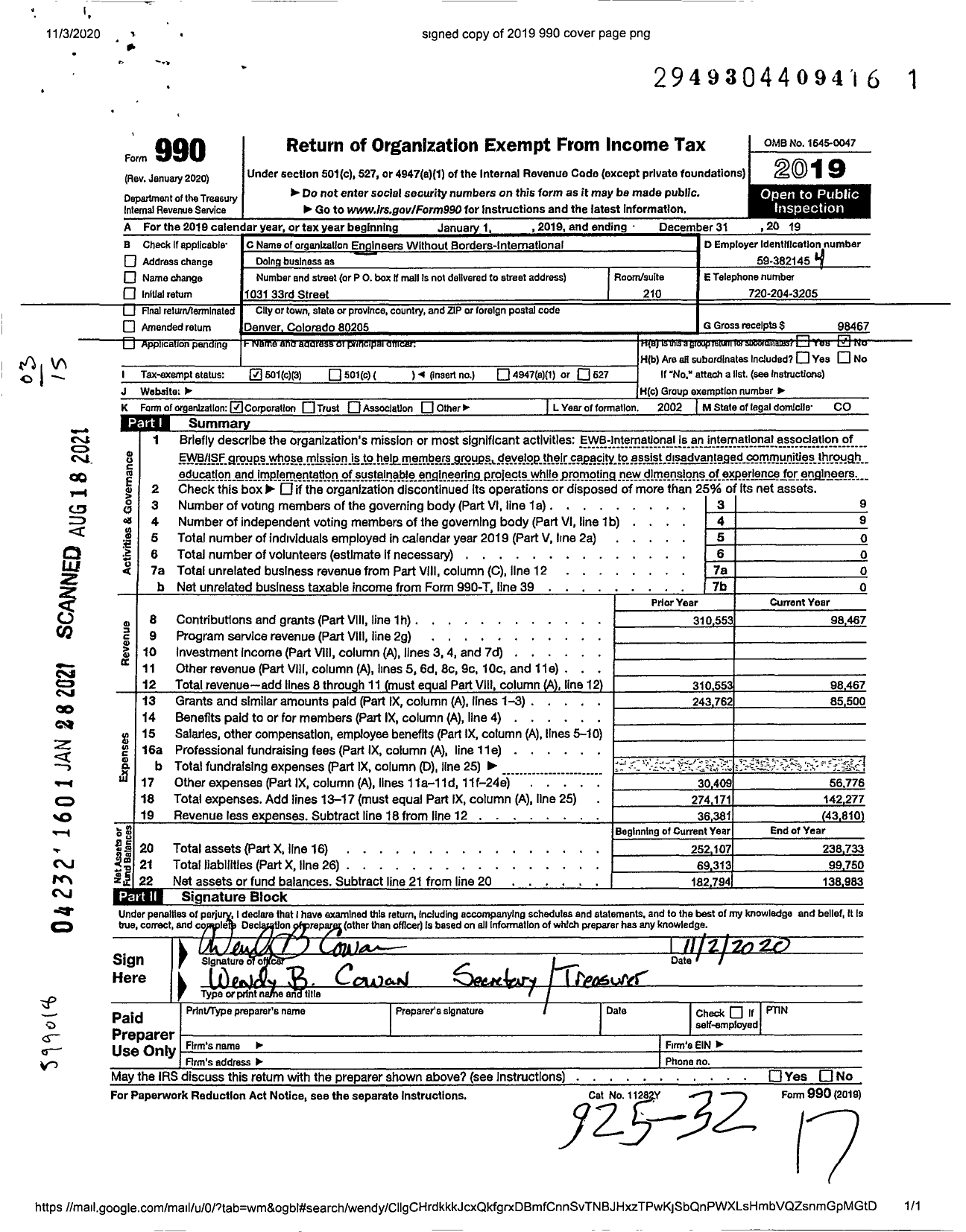 Image of first page of 2019 Form 990 for Engineers Without Borders- International