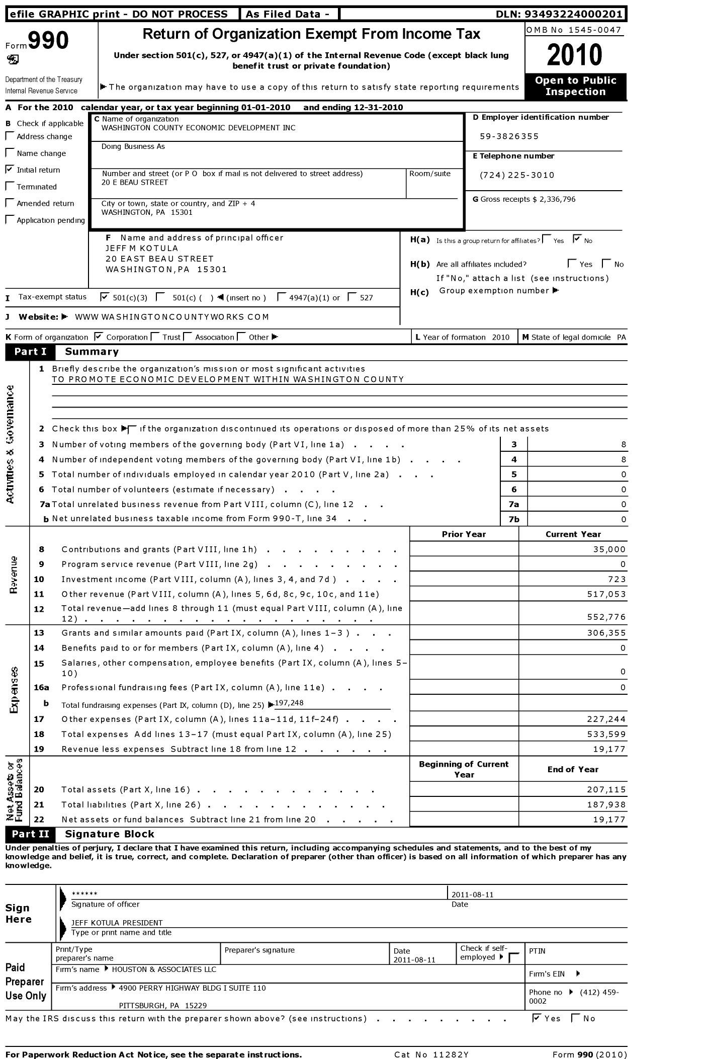 Image of first page of 2010 Form 990 for Washington County Economic Development Partnership