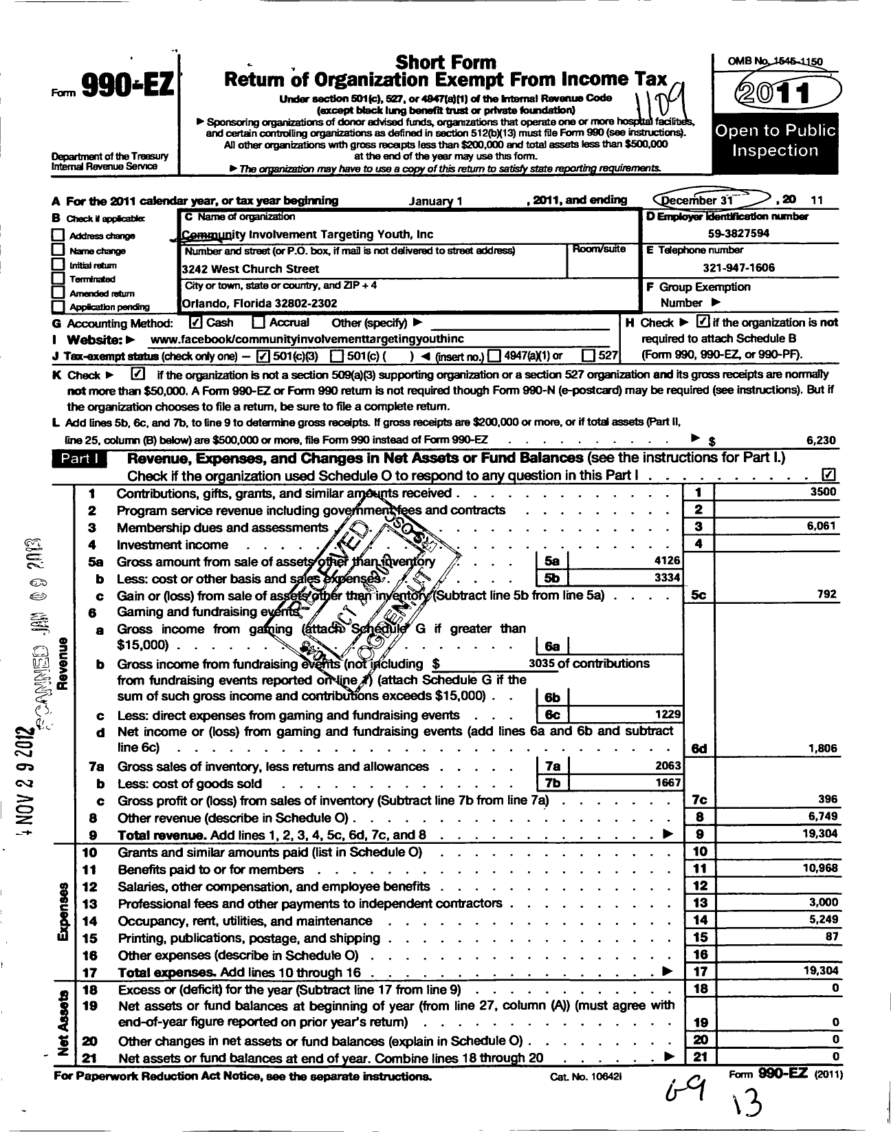 Image of first page of 2010 Form 990EZ for Community Involvement Targeting Youth