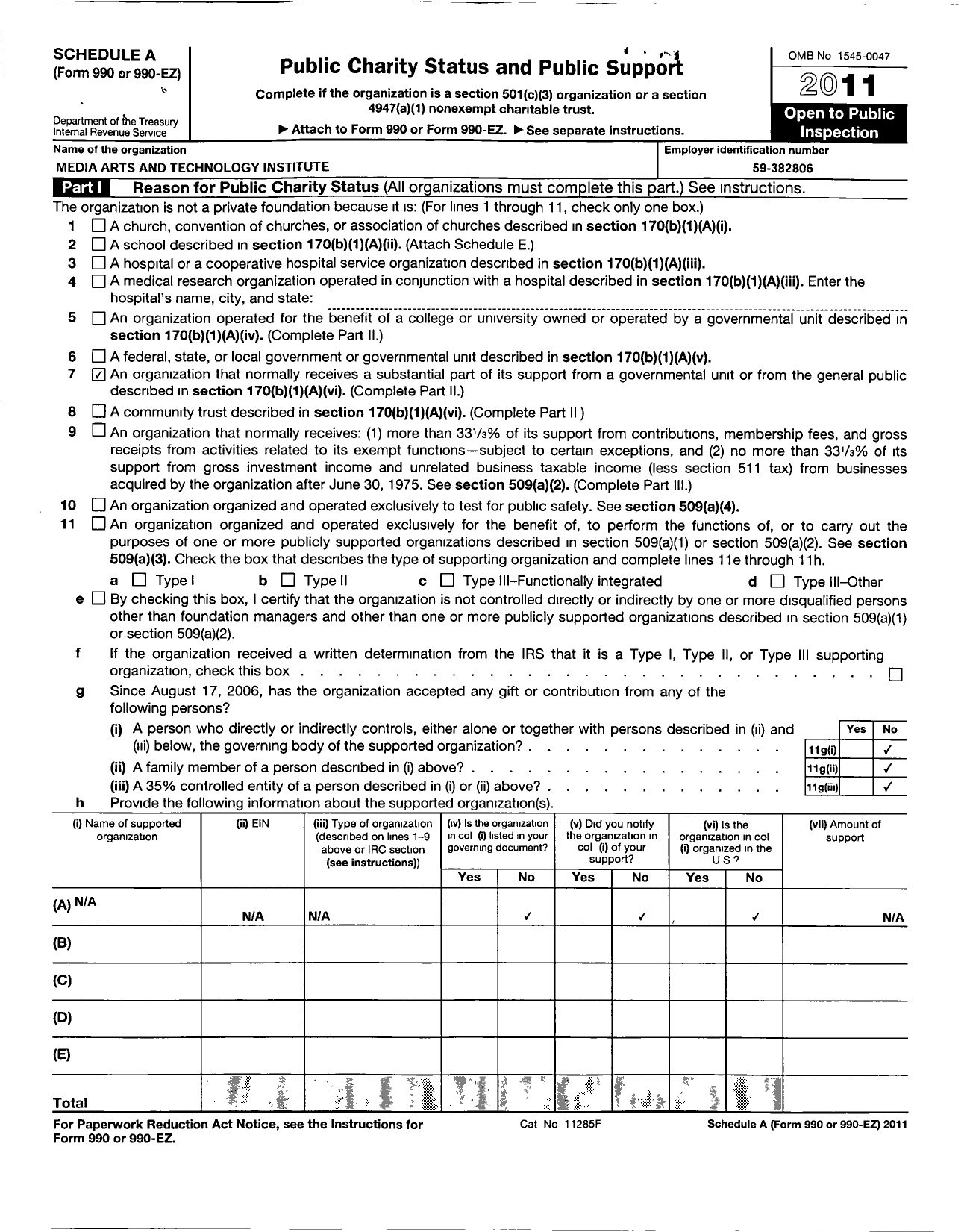 Image of first page of 2011 Form 990ER for Media Arts and Technology Institute