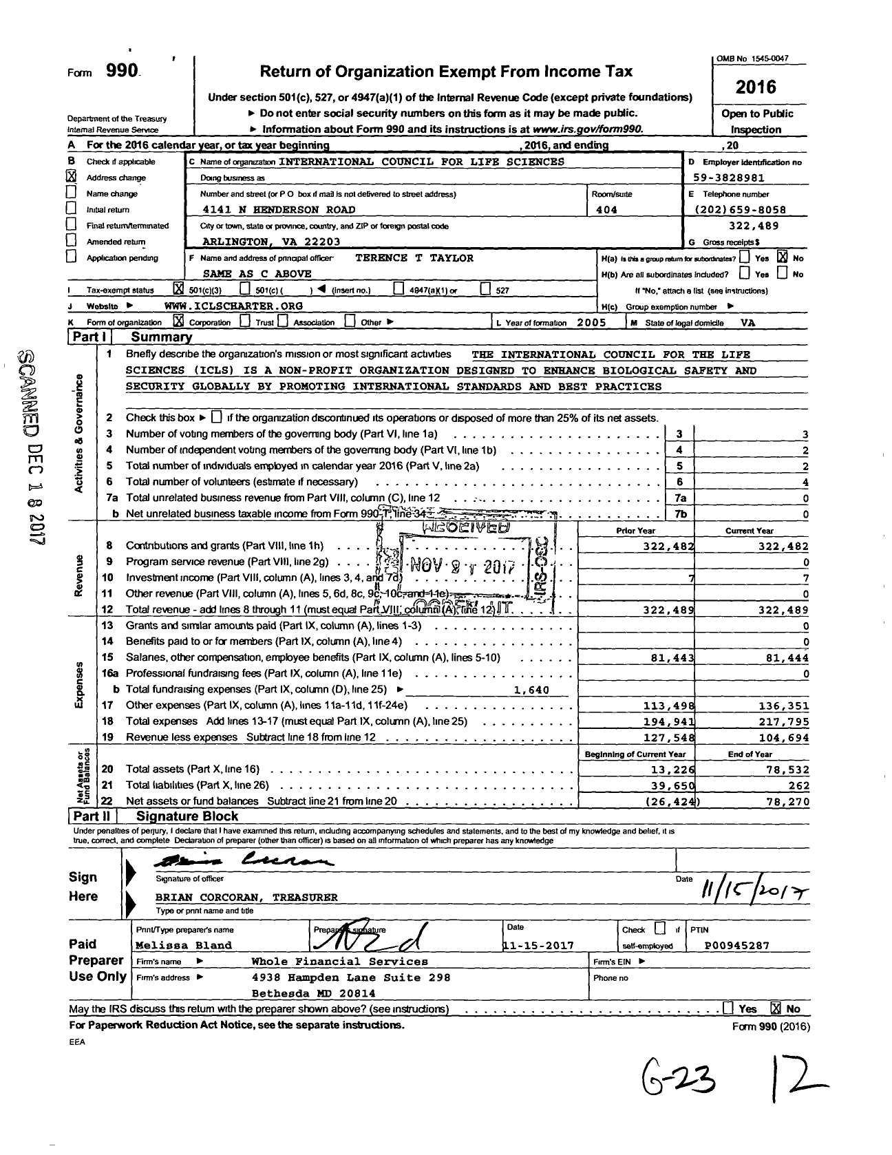 Image of first page of 2016 Form 990 for International Council for Life Sciences