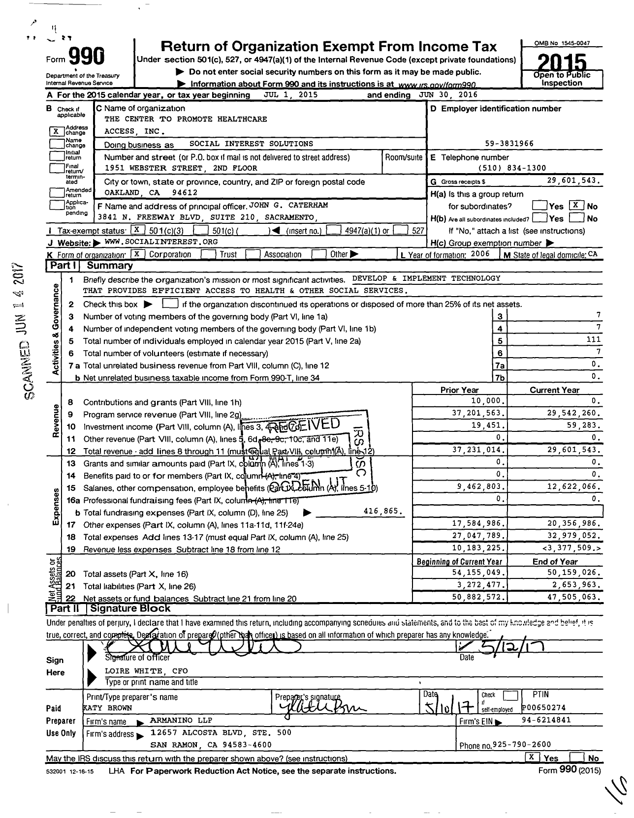 Image of first page of 2015 Form 990 for Alluma / The Center To Promote Healthcare Access Inc (SIS)