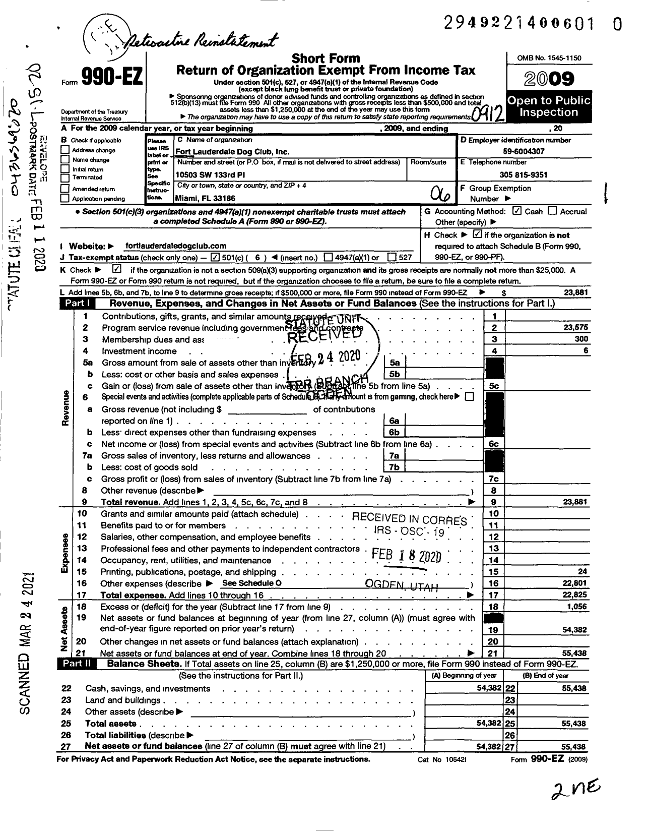 Image of first page of 2019 Form 990EO for Fort Lauderdale Dog Club