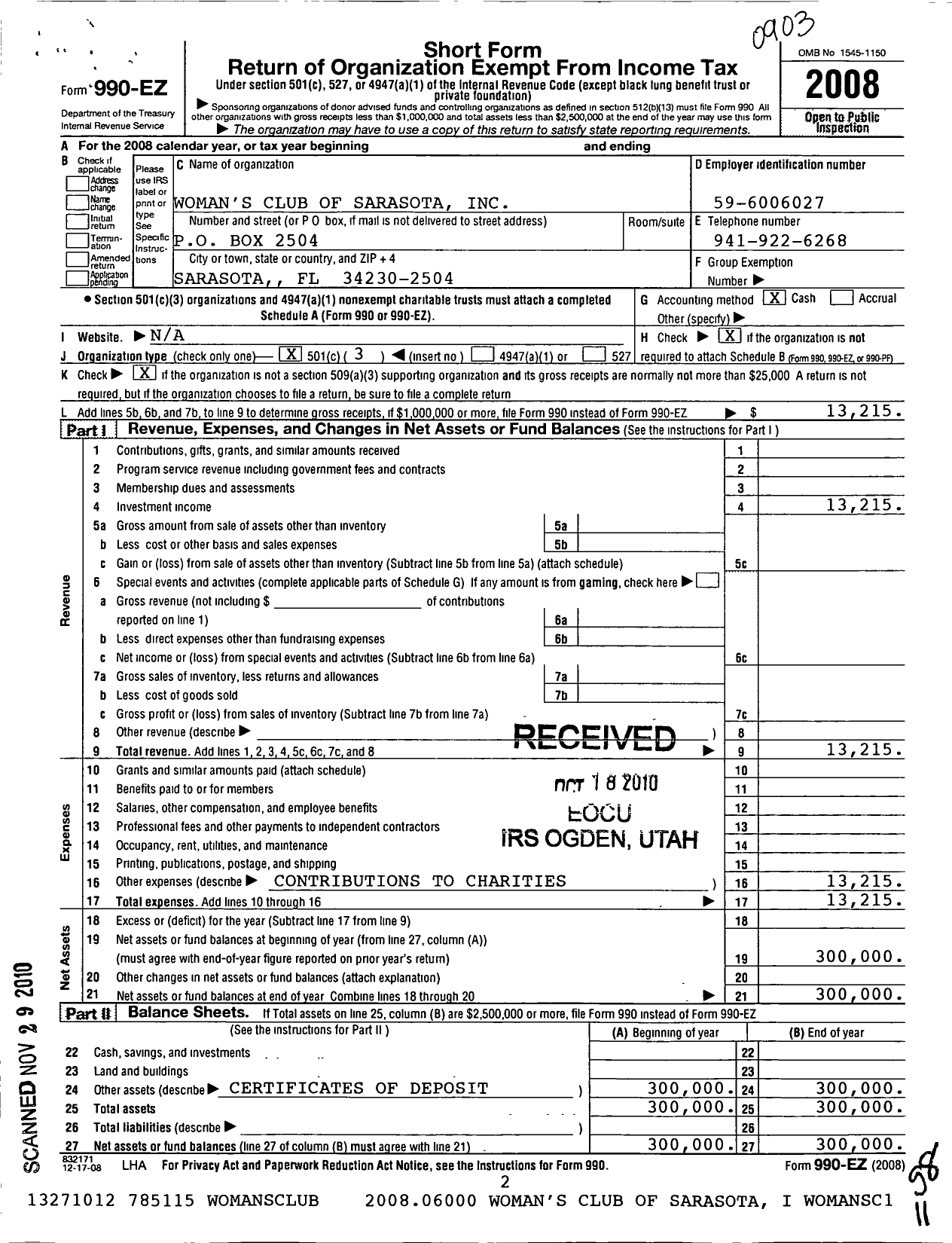 Image of first page of 2008 Form 990EZ for General Federation of Womens Club