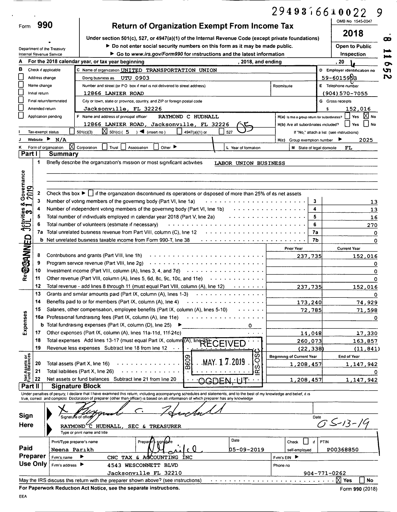 Image of first page of 2018 Form 990O for Smart Union - Smart Local 903