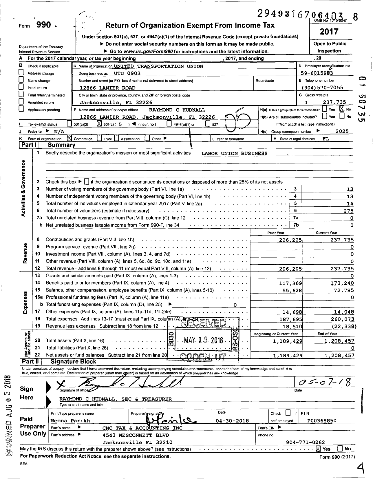 Image of first page of 2017 Form 990O for Smart Union - Smart Local 903