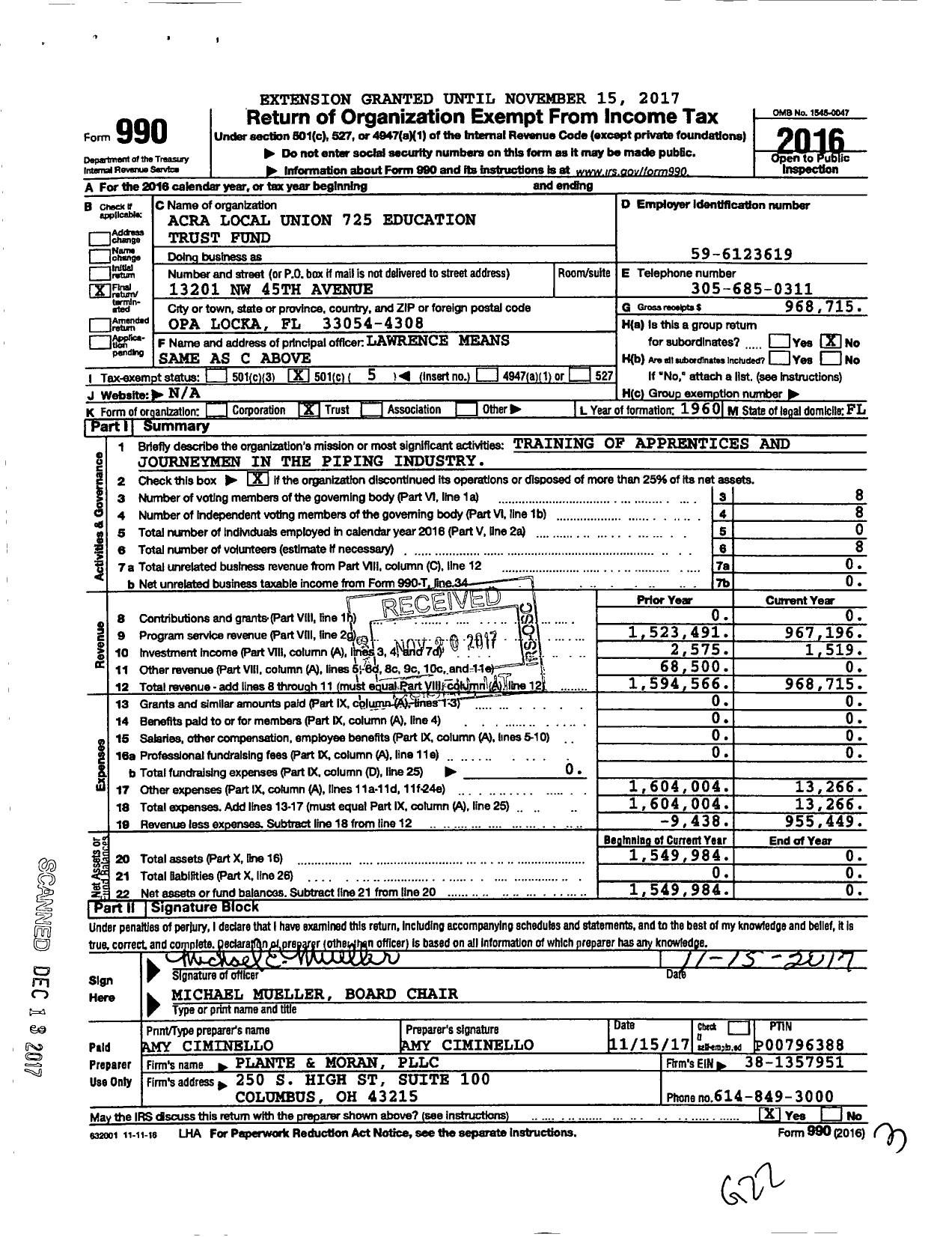 Image of first page of 2016 Form 990O for Acra Local Union 725 Education Trust Fund