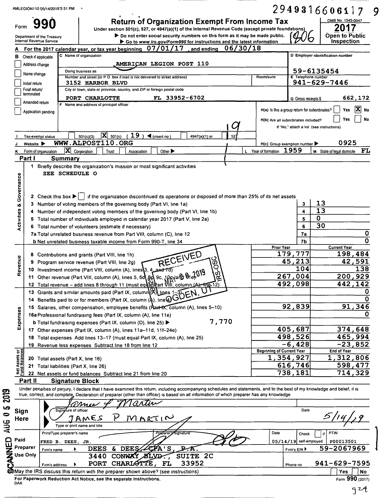 Image of first page of 2017 Form 990O for The Port Charlotte Post No 110 the American Legion Dept of FL