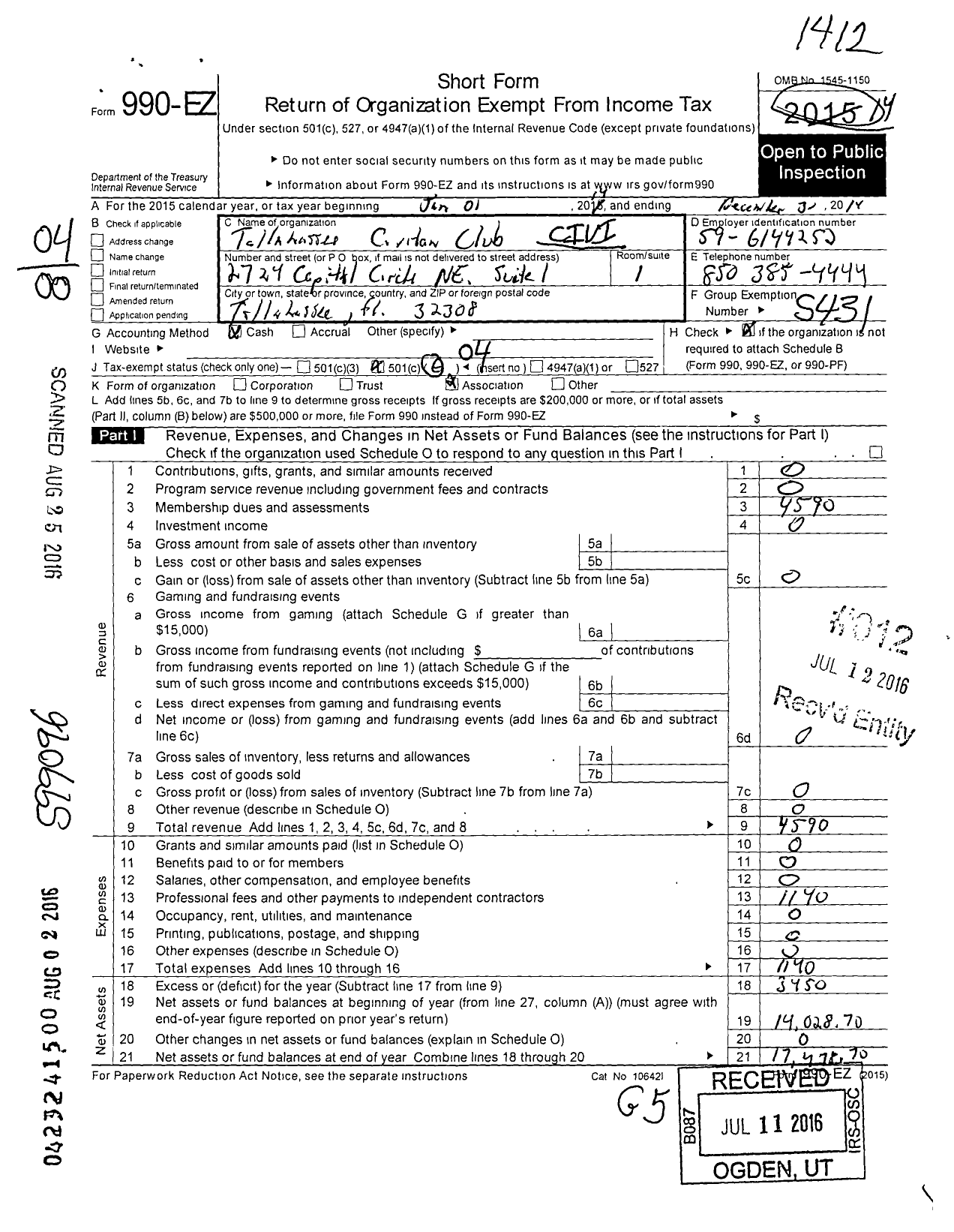 Image of first page of 2014 Form 990EO for Civitan International / Tallahassee FL