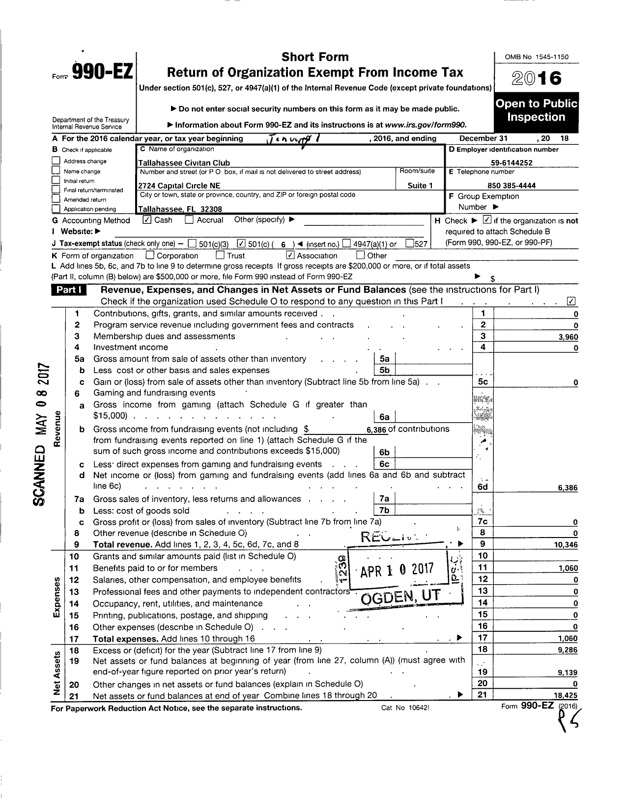 Image of first page of 2018 Form 990EO for Civitan International / Tallahassee FL