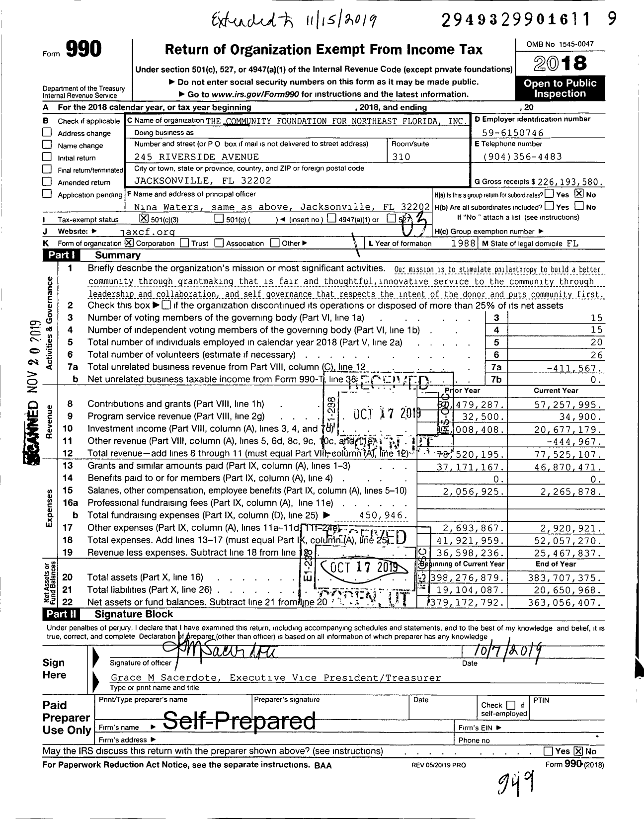 Image of first page of 2018 Form 990 for The Community Foundation for Northeast Florida