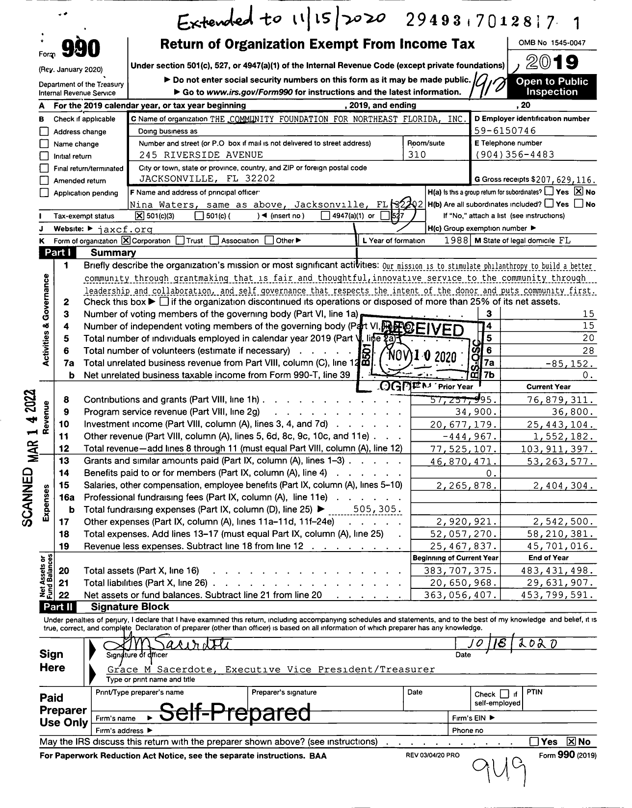Image of first page of 2019 Form 990 for The Community Foundation for Northeast Florida