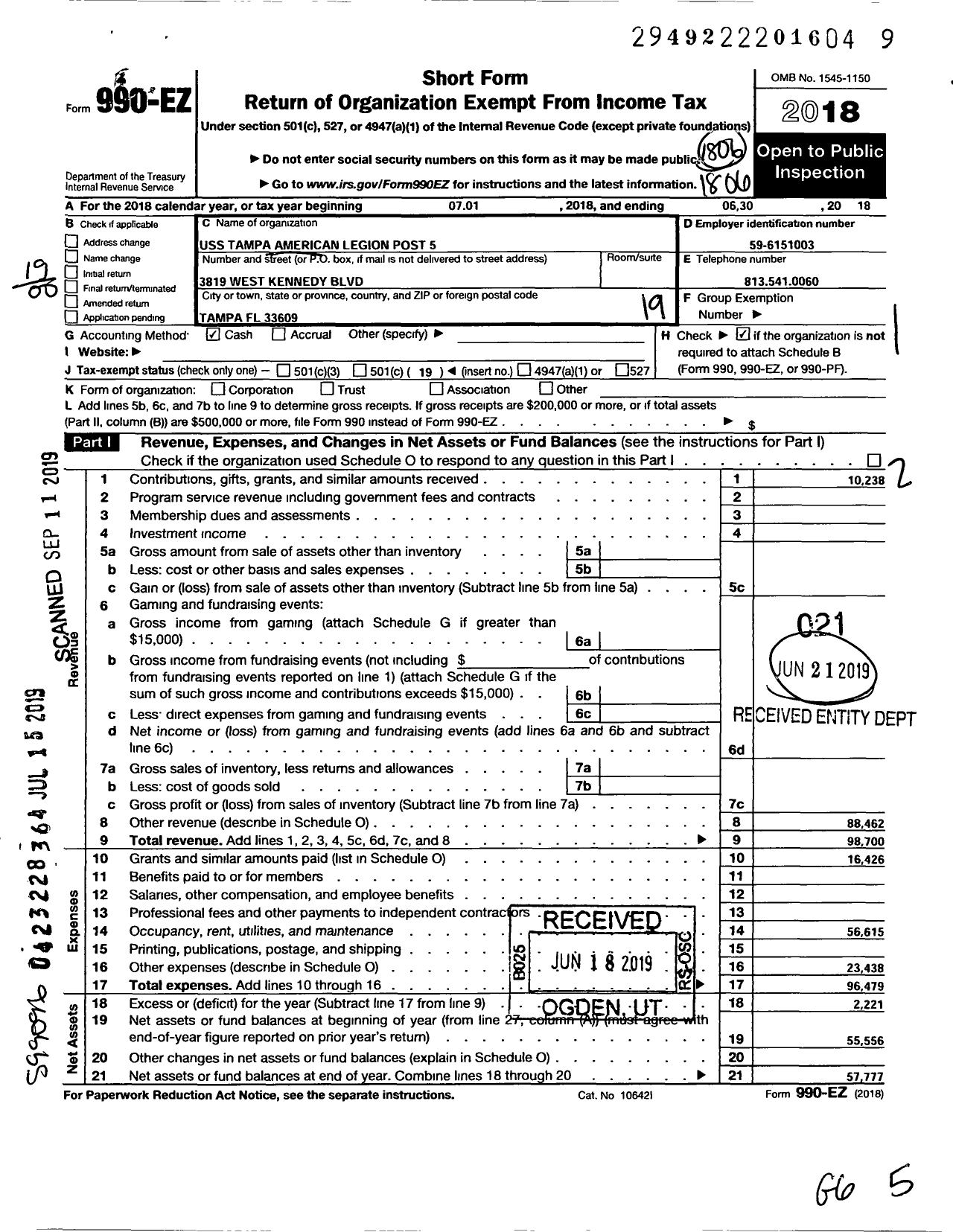 Image of first page of 2017 Form 990EO for AMERICAN LEGION - 5 U S S Tampa