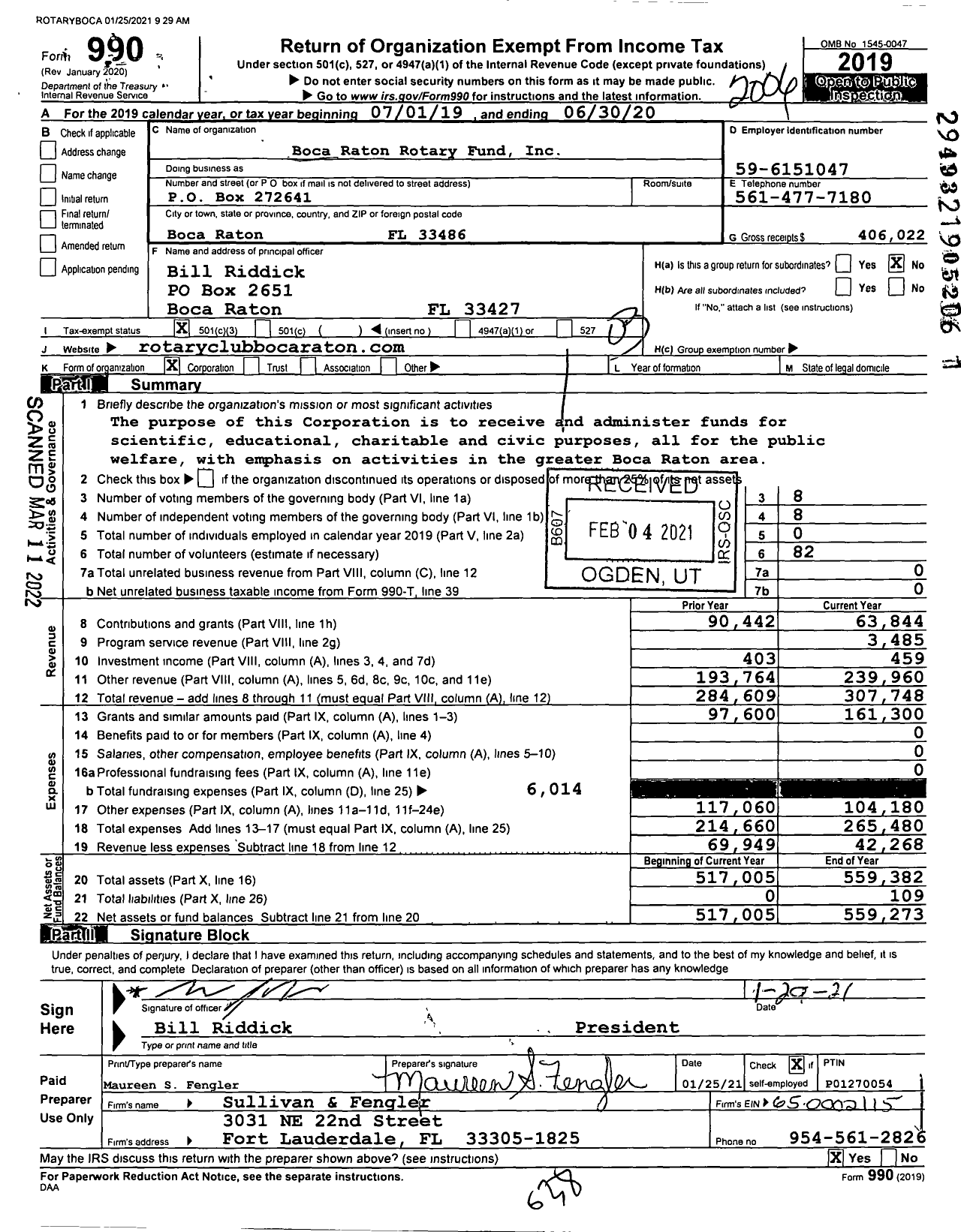 Image of first page of 2019 Form 990 for Boca Raton Rotary Fund