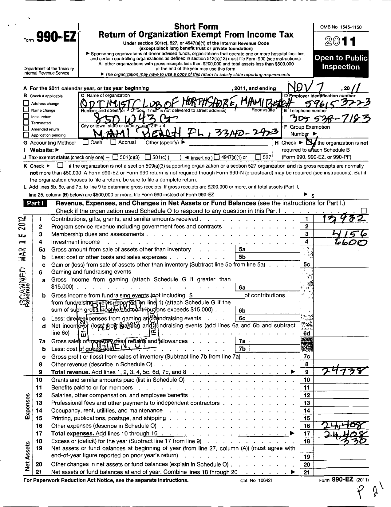 Image of first page of 2010 Form 990EO for Optimist International - 61345 Miami Beach-N Shore FL