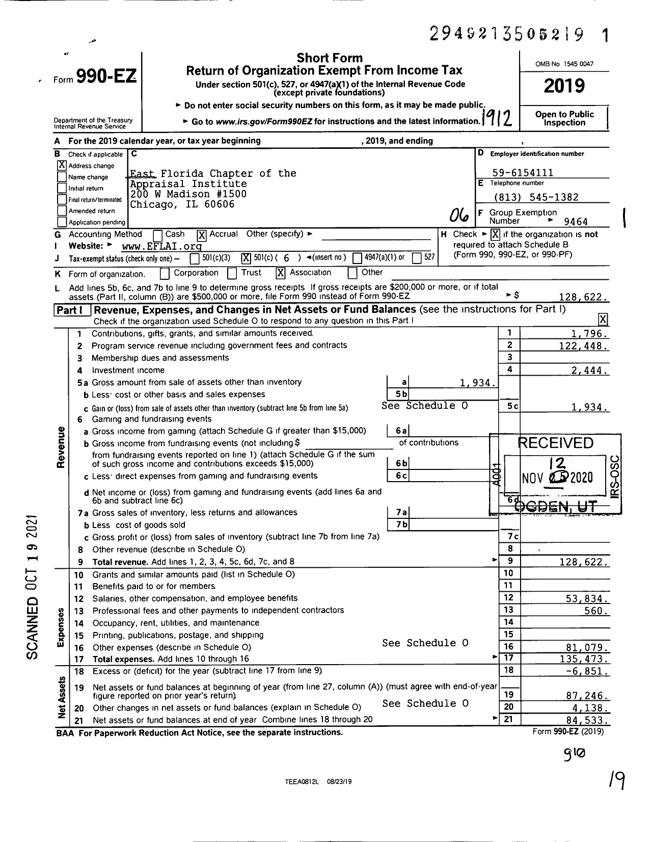 Image of first page of 2019 Form 990EO for East Florida Chapter of the Appraisal Institute